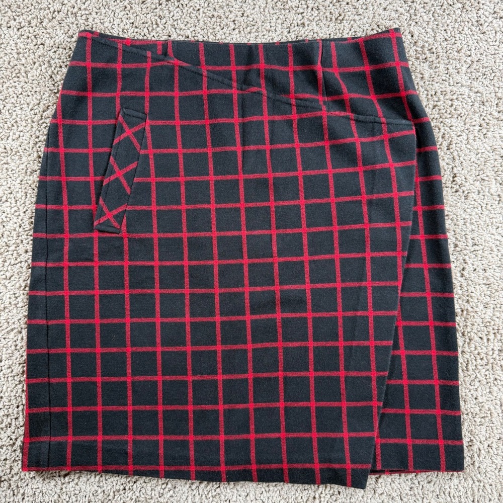 J Jill‎ Plaid Skirt Black wrap skirt Knee Length Womens Small business office
